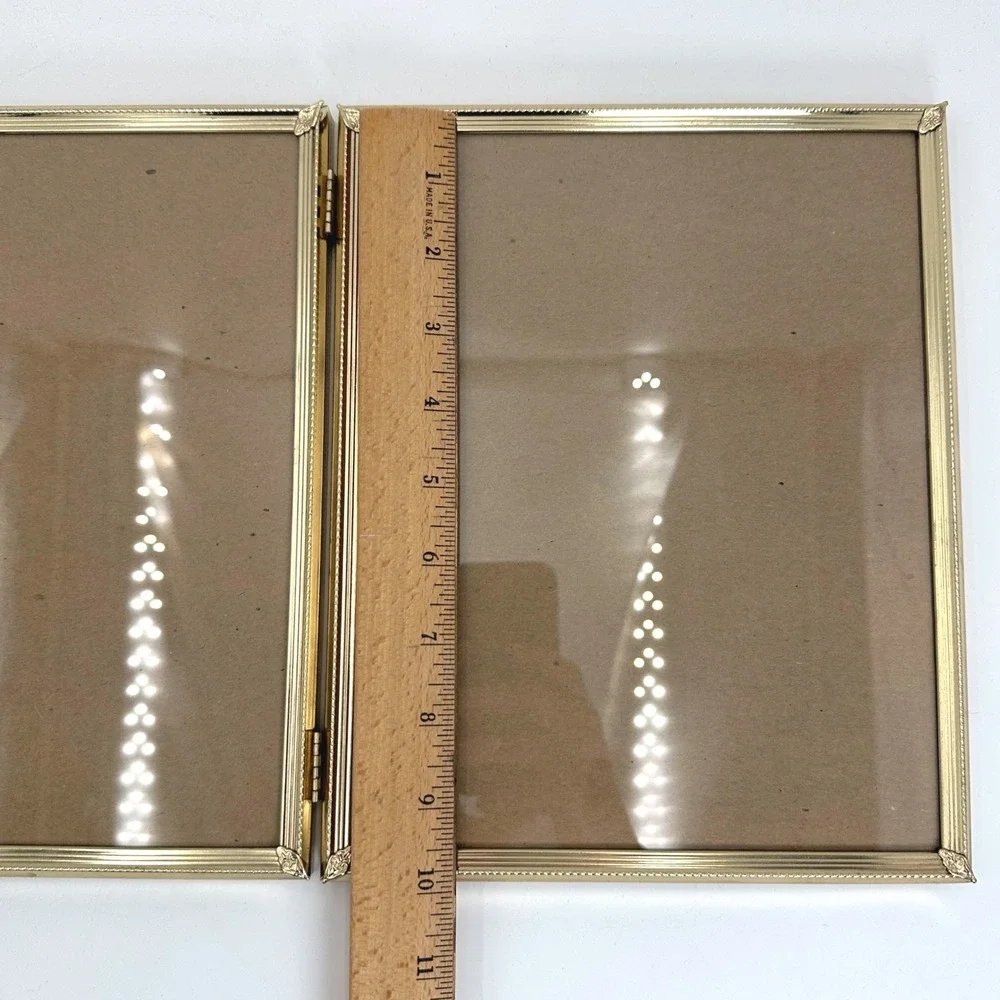 Vintage Gold Brass Tone Hinged Double Picture Frame 8x10 Folding Tabletop Metal